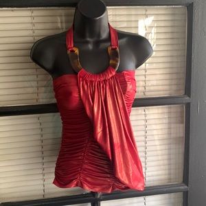 Monaco Shiny Red Halter Top